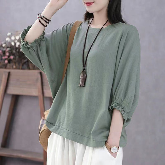 Batwing Sleeve Loose Plus Size T-shirt Summer Tummy Hiding Slimming Short Sleeves